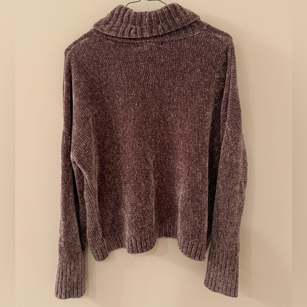 Pink Rose Brown Chenille Turtleneck Sweater Cropped Oversized Plush Cozy M - Picture 2 of 3